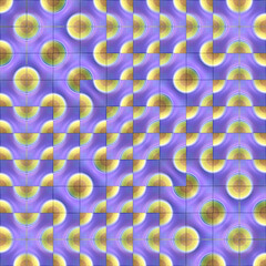 Leinwandbilder - Modern pattern in a bright neon color consisting of tiles with wavy lines and circles. 3d rendering digital illustration
