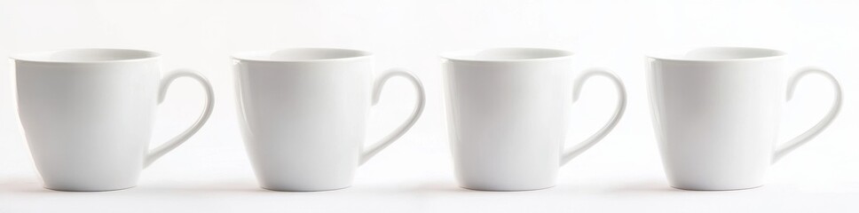 The elegant white coffee cup is in a ceramic mug, viewed from the side. It is isolated on a white background.