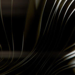 Aufkleber - Black and white illustration with floating stack of abstract wavy strips of metallic glossy fabric. 3d rendering
