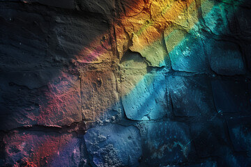 Wall Mural - Abstract rich color spectrum projection on black textured concrete background


