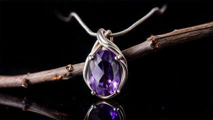 Wall Mural - jewelry pendant with gem amethyst on twig