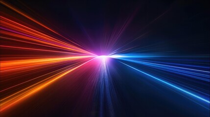 Poster - Light, straight line, radiating line, luminous, effect, blue, orange, black background. Generative AI.