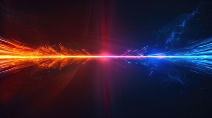 Leinwandbilder - Light, straight line, radiating line, luminous, effect, blue, orange, black background. Generative AI.