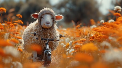 Canvas Print - Cute Sheep on a Bike