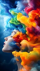 Wall Mural - Woman Transformed by Colorful Abstract Art.