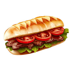 Delicious sandwich with fresh lettuce, juicy tomatoes, and tender meat, perfect for a tasty meal or snack.