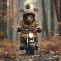 Poster - Moose on a Motorcycle in the Forest