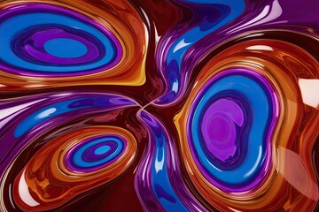 Vibrant Abstract Three Dimensional Liquid Twist on Glossy Surface