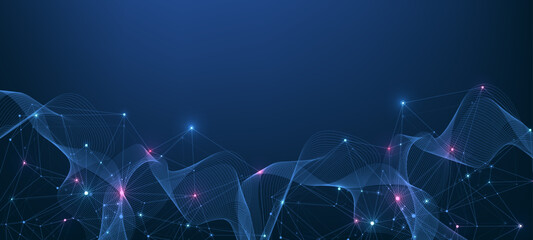 Fototapete - Global network connection concept. Big data visualization. Social network communication in the global computer networks. Internet technology. Business. Science. Vector illustration