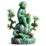 a green celadon jade Statue of a Monkey Sitting on a Peach figurine, in the style of imitated material, gemstone