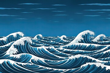 Stunning Illustration of Turbulent Waves in a Deep Blue Ocean