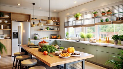 Wall Mural - modern kitchen at home with healthy food