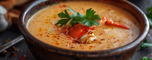 Wall Mural - Crab bisque with a touch of brandy, 4K hyperrealistic photo