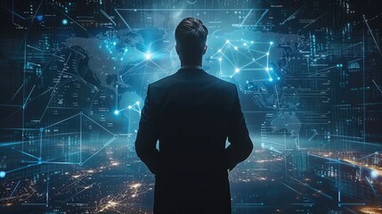 Aufkleber - Businessman with technology hologram chart and graph. Generative AI.