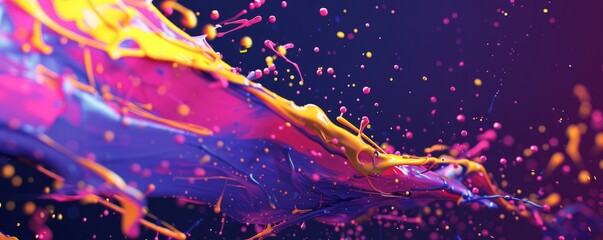 Wall Mural - Neon vibrant paint splatter with dynamic effects, 4K hyperrealistic photo