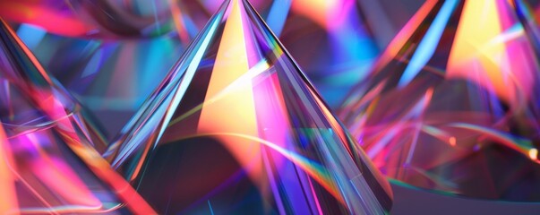 Wall Mural - Iridescent 3D cone with shimmering effects, 4K hyperrealistic photo