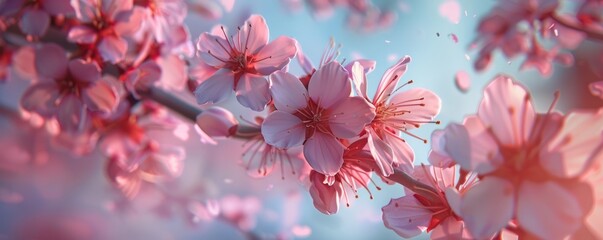 Wall Mural - Blooming cherry blossoms with delicate pink petals, 4K hyperrealistic photo