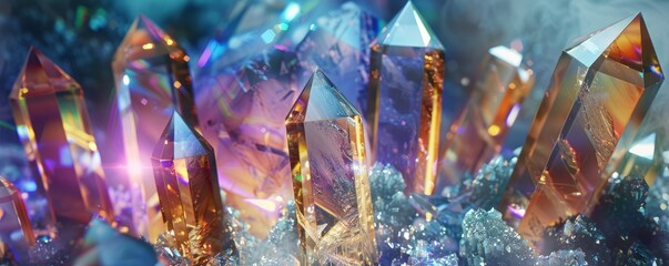 Canvas Print - Shimmering 3D crystals with reflective surfaces, 4K hyperrealistic photo