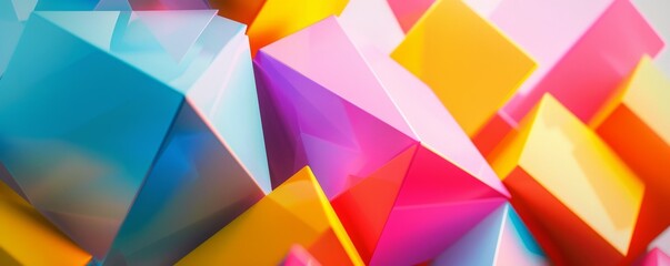 Brightly colored abstract geometric shapes with vivid gradients, 4K hyperrealistic photo