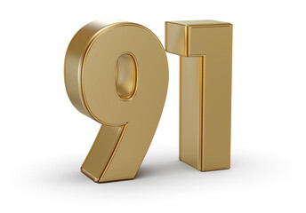 Gold 3D Number 91