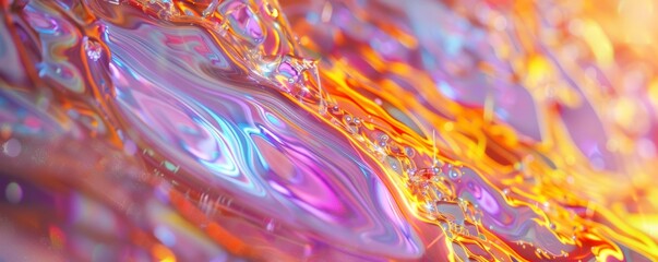 Wall Mural - Amorphous liquid 3D matrix with iridescent reflections, 4K hyperrealistic photo