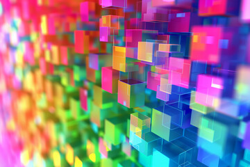 Wall Mural - Background of fast-moving colored pixels on white background. Motion. Animation with blurred pixel background of moving squares. Moving colored pixels that create blurry image effect.


