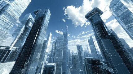 Wall Mural - futuristic city with skyscrapers backgrounds