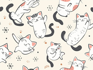 Wall Mural - cute cat pattern, simplistic drawing, illustration