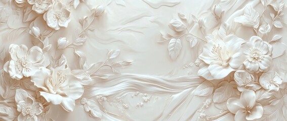 Wall Mural - The floral design features many flowers and leaves in a white background