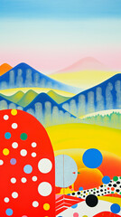 Wall Mural - mountains landscape, 1980s japanese pop painting