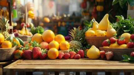 Market stall with colorful fruits and vegetables