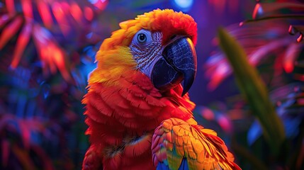 Poster - Vibrant Scarlet Macaw in Tropical Foliage