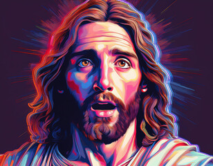 Portrait of Jesus with Shocked Expression Detailed Headshot Capturing Emotional Depth