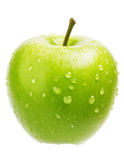Wall Mural - Green apple with water droplets isolated on transparent background


