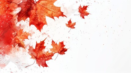 Wall Mural - Flat lay frame with colorful autumn leaves on watercolor background with ample copy space image. isolated pastel backdrop. colorful desktop wallpaper with maple leaves