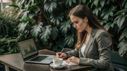 Wall Mural - side view young business woman