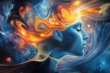 Wall Mural - Abstract Portrait of a Woman in a Cosmic Landscape.