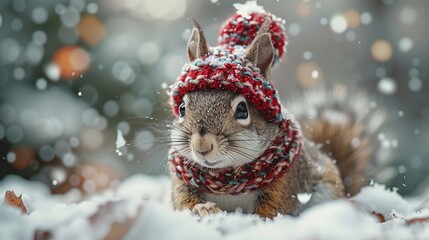 Wall Mural - Squirrel in a Winter Wonderland