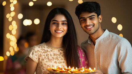 Indian couple celebrating diwali festival