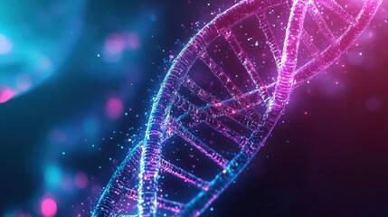 Wall Mural - A 2D animation loop of a rotating DNA strand with dynamic lighting, a glowing effect that highlights the structure and complexity of the genetic code, suitable for scientific and medical presentations