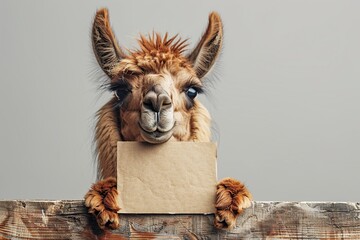 Canvas Print - Cute Llama Holding a Blank Sign