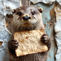 Canvas Print - Otter Holding a Crumpled Paper