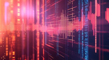 Poster - a seamless 2d animation of abstract financial graphs and charts fluctuating in sync, with lines and 