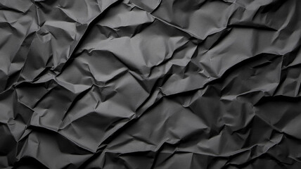 Heavily wrinkled black paper background with deep creases and a textured gritty surface 