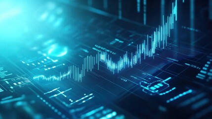 Poster - a seamless 2d animation of abstract financial graphs and charts fluctuating in sync, with lines and 