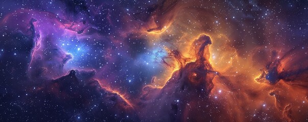 Wall Mural - Nebula with vibrant colors and stars, 4K hyperrealistic photo