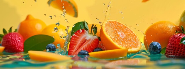 Wall Mural - Oranges Splashed in Water with Bokeh Background