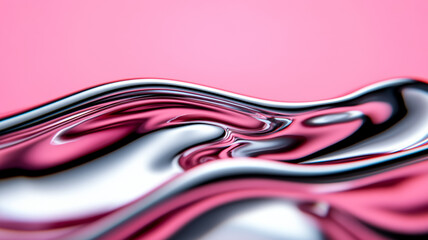 Poster - Macro shot of liquid waves with pearlescent pink and silver tones flowing harmoniously 