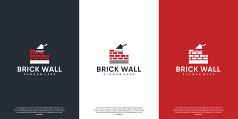 Wall Mural - bricklaying, wall structure, building construction, logo design illustration.