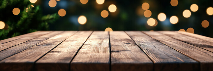 Poster - Wooden table with a delicate pastel bokeh background softly out of focus perfect for text overlay 